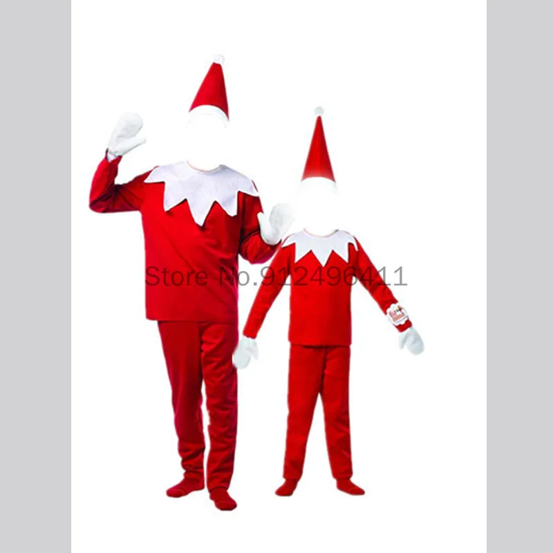 RED Elf Costume Adult Elf Xmas Csoplay Costume Red New Year Cosplay Party Dress Family Christmas Party Fancy Dress Clothes Set