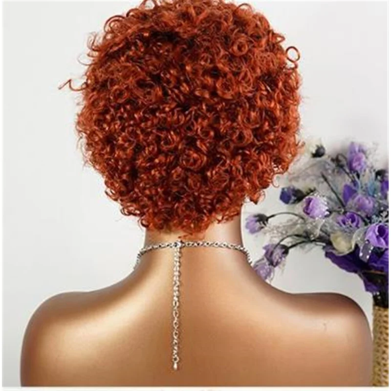 女性ショートピクシーカットブラックブロンドカーリーレースフロントウィッグ人毛ウィッグ