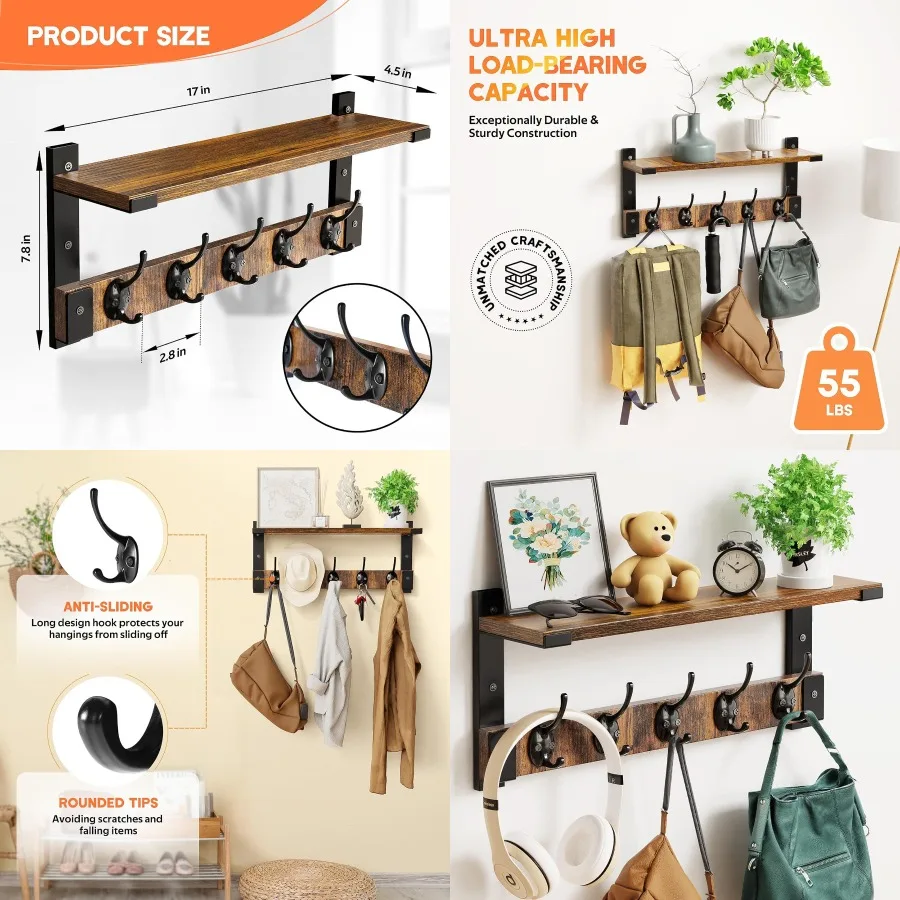 

Настенные крючки с полкой Вешалка для одежды Настенное крепление для пальто Рюкзак Ключ Вешалка для одежды Настенная плавающая полка висит в прихожей