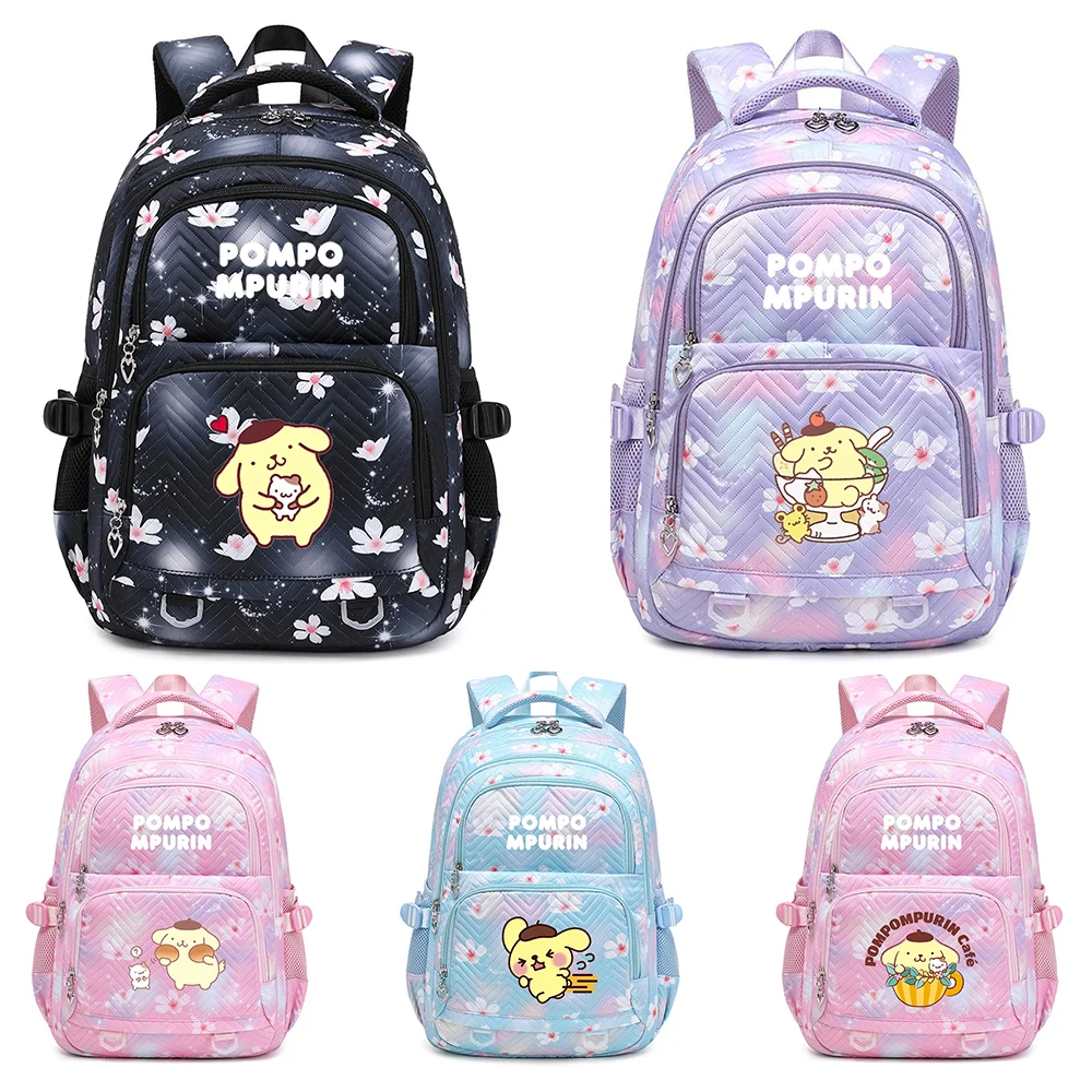 Pompompurin Exquisite Floral Fasion Women Backpack Female Portable Waterproof Travel Bag Teenage Girls Students Bookbag Mochila