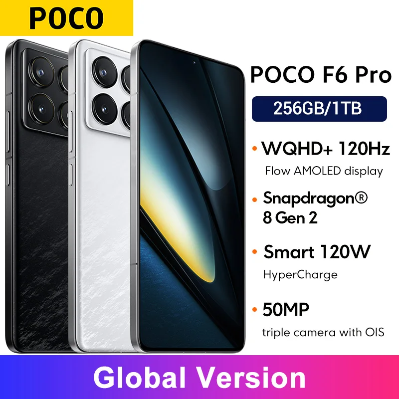 Global Version POCO F6 Pro Smartphone Snapdragon 8 Gen 2 WQHD+ 6.67” 120Hz Flow AMOLED display 5000mAh battery 120W HyperCharge