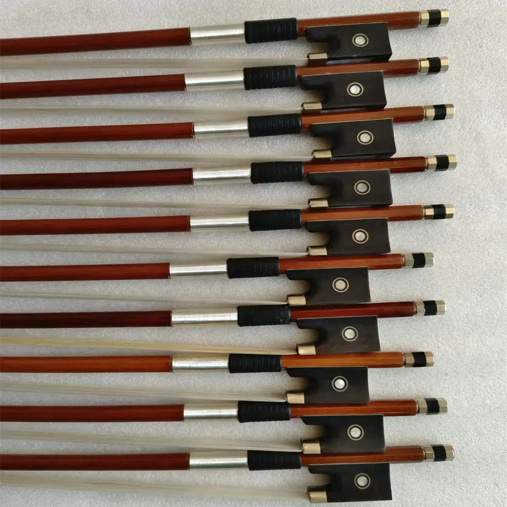 10pcs brazilwood 3/4 student violin bow,ebony frog