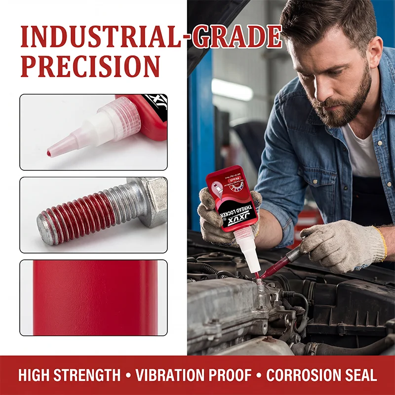 High-Strength Red Threadlocker (Loctite Equivalent) Adhesive Resistant to Vibration and Loosening Red, Resistant to High Temperatures 50 ml