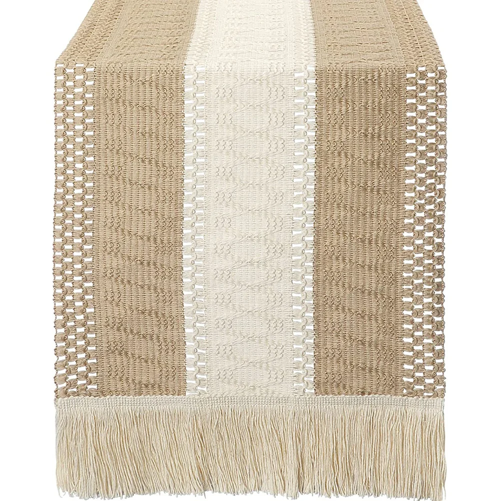 

Cotton Linen Table Runner with Tassel Design Rustic Dining Table Decor for Wedding Birthday Party Home Decoration