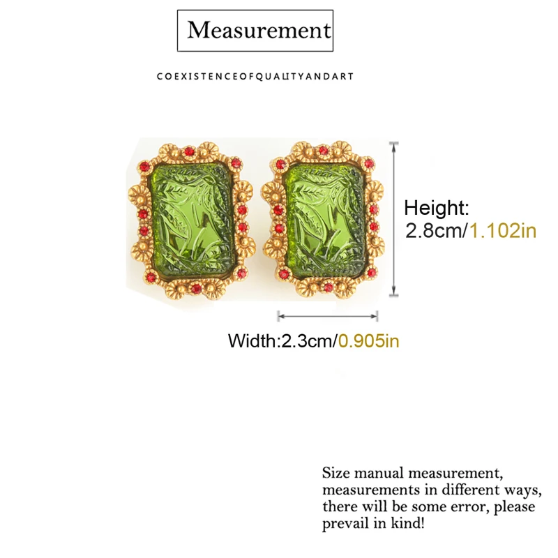 Vintage Green Glass Stud Earrings For Woman Square Gold Plated Wedding Party Accessories Natural Stone Gift 2026 New Arrival