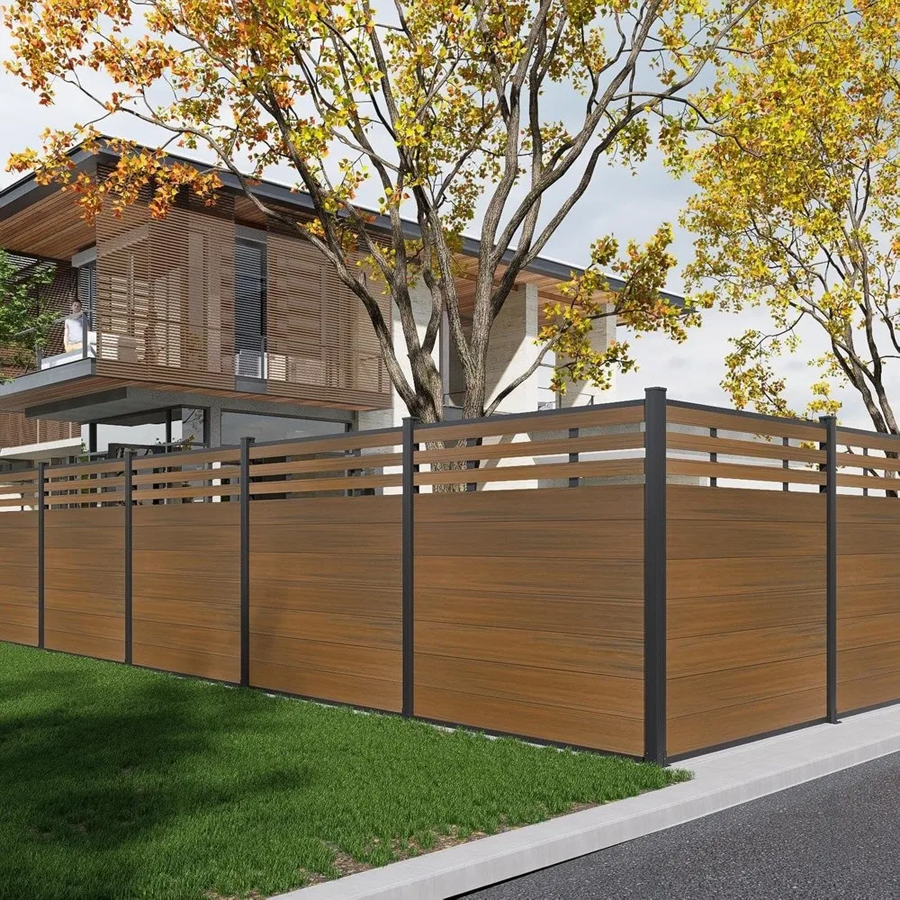 Semi Closed Privacy Fence Panels with 1 Post for Outside 6ft(W) x 6ft(H) Wind Resistant Wood Plastic Composite Fencing