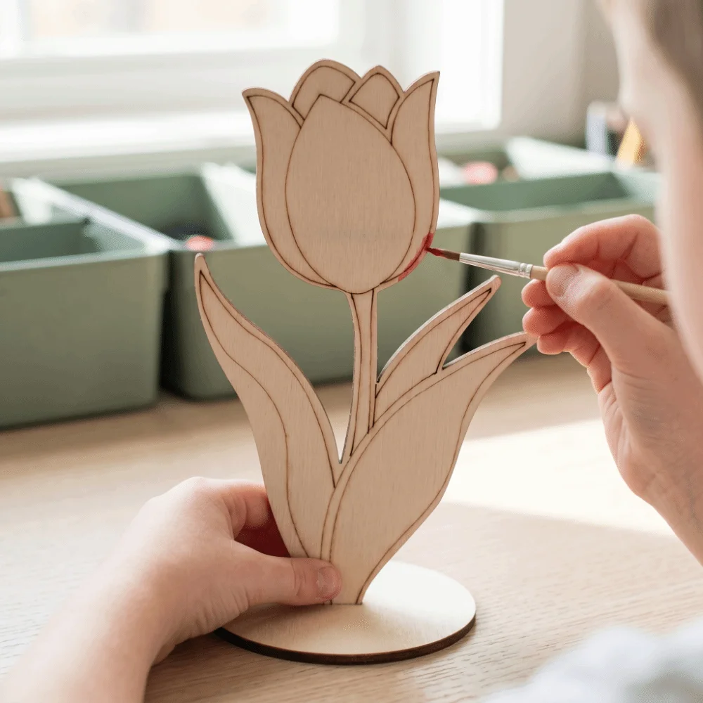 

10 PCS DIY Wooden Flower Ornament Creative Decoration Wooden Rose Chips Parent-child Interaction Funny Tulip Painting Crafts