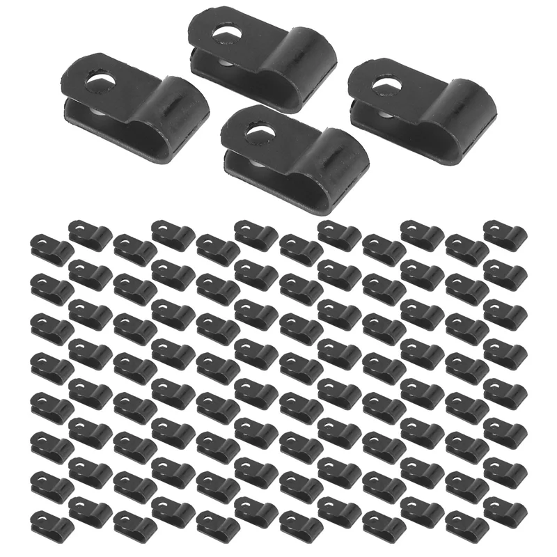 

N11R 1000 Pcs 1/4 Inch Black Nylon R-Type Cable Clips For Mounting Indoor Outdoor Rope Light Electrical Wire Clamp Fastener