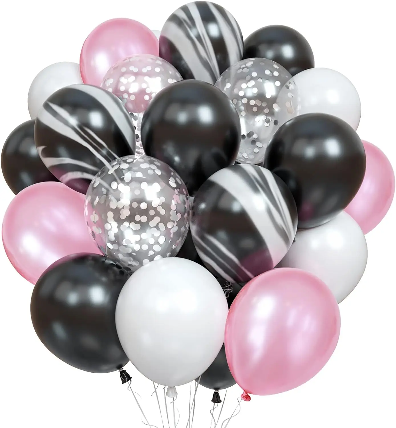 Black and Pink, 60 Packs 12 Inch Pink Black White Latex Balloon with Agate Ballo