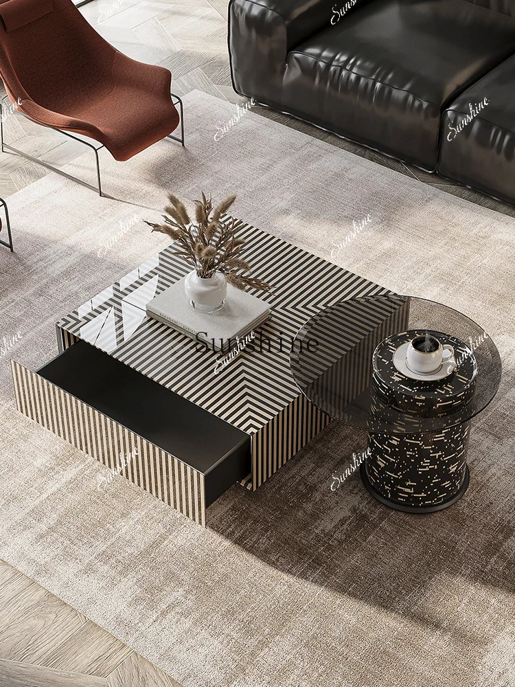 

Small apartment living room home creative zebra pattern square simple coffee table table FT