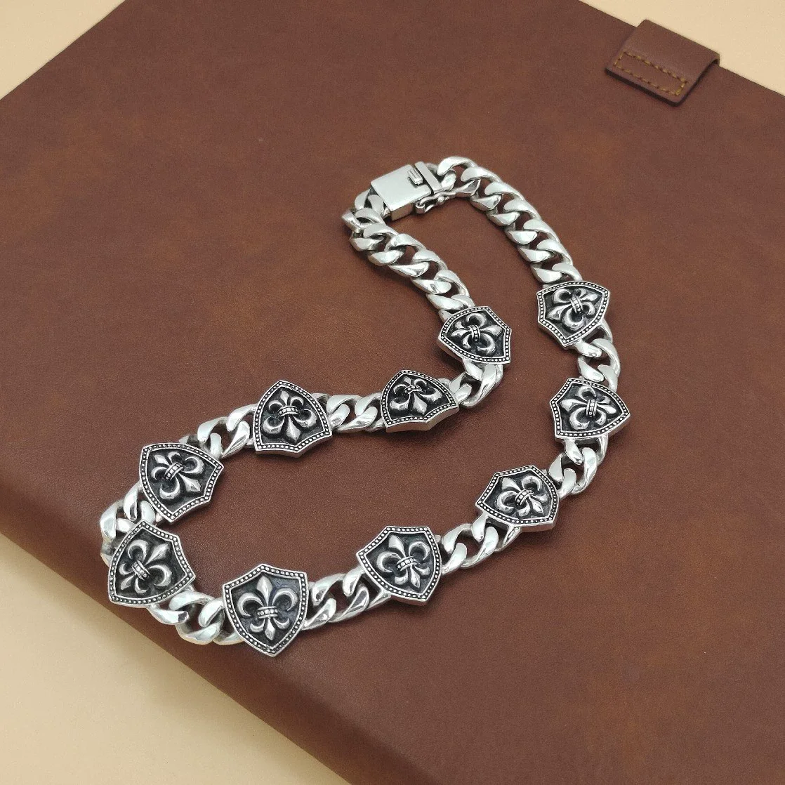 S925 sterling silver necklace vintage Ship Anchor Shield Trendy Punk Personality Bold Chain Creative Trendy Jewelry