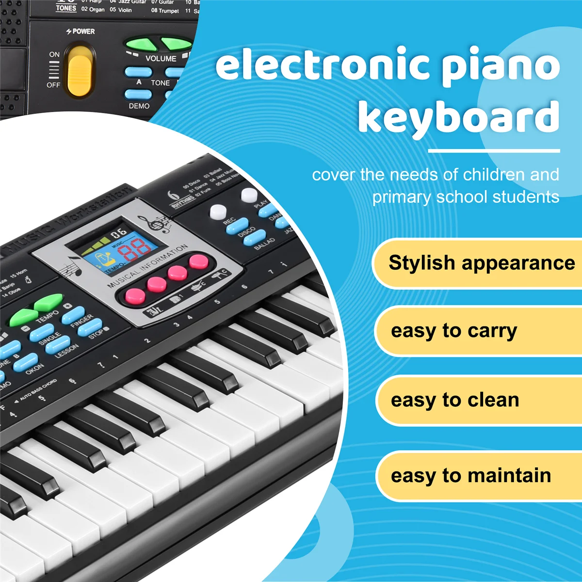 MQ 61 Keys Electronic Piano Digital Music Electronic Keyboard Musical Instrument Gift with Microphone for Kids Beginners HOT