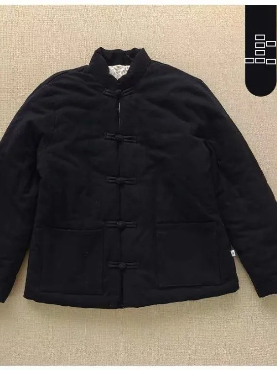 스트리트 슬레 중국 레트로 버튼 코튼 재킷 아우터웨어 여성용 코트 롱 슬리브 라운드 넥 레귤러 얇은 겨울 코트