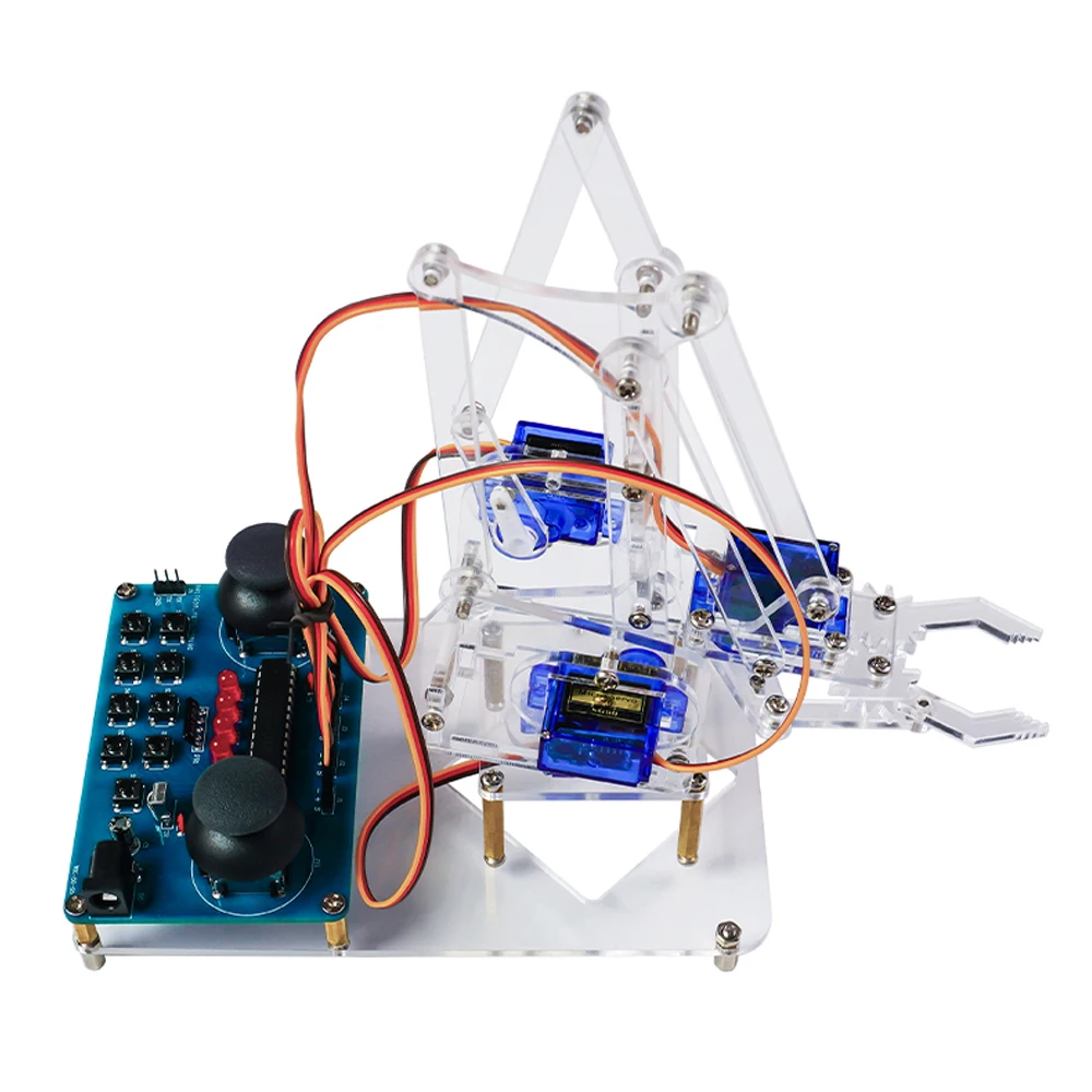 Kit di saldatura elettronica fai-da-te 4DOF Gruppo artiglio braccio robot acrilico per pratica di saldatura compatibile con 51 microcontrollori DC5V