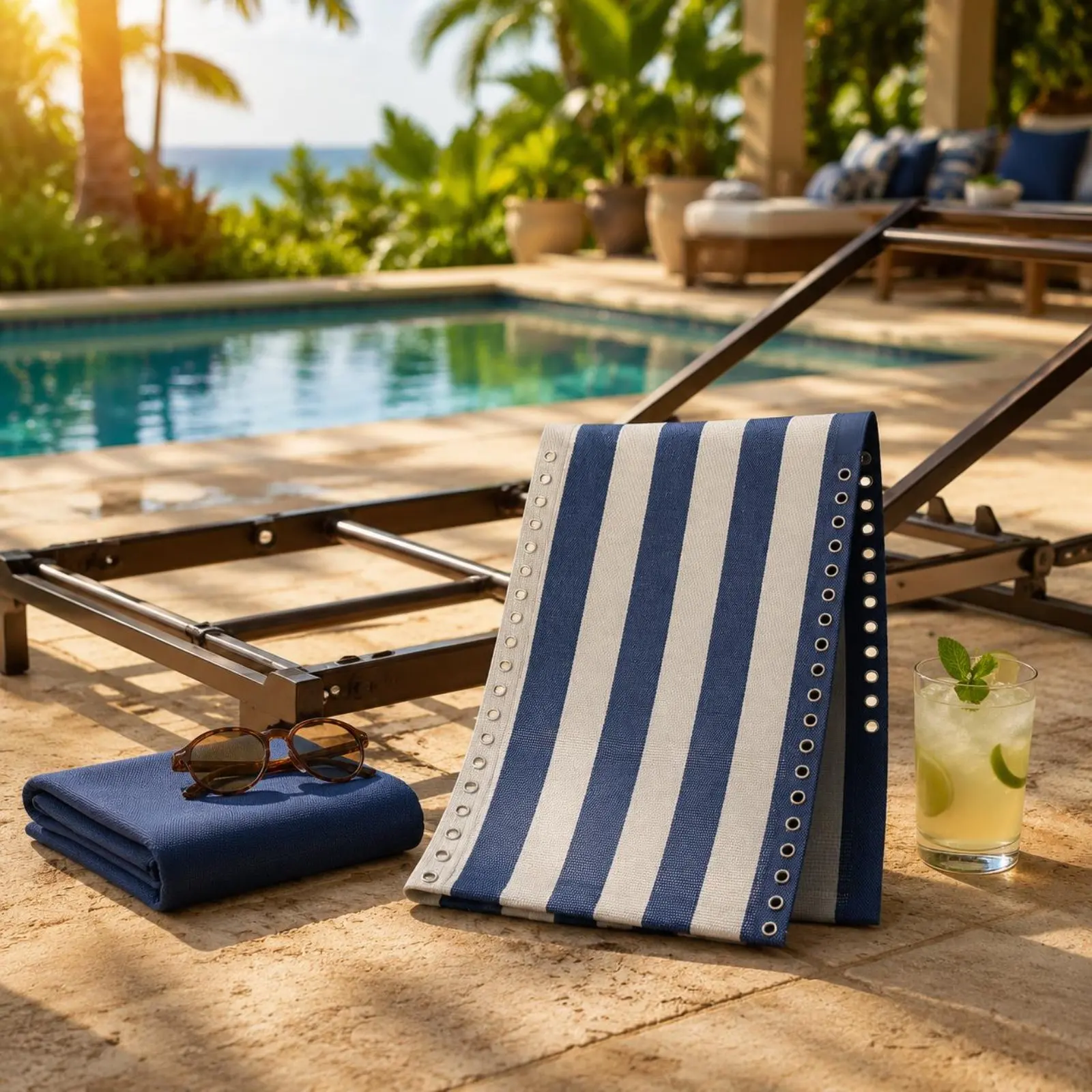 Picture 3: Recliner Textile Panel Striped Recliner Sling Textile Lounge Chair Sling Folding Home Furniture Easy to Clean