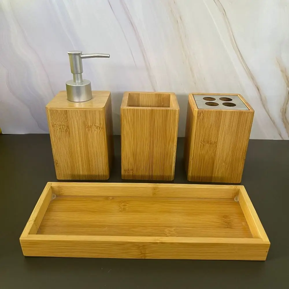 مجموعة صناديق تخزين حمام الخيزران بسيطة فارغة مضخة الضغط زجاجات محلول سعة كبيرة قابلة لإعادة الاستخدام الحمام غسول الفم كوب النساء #5