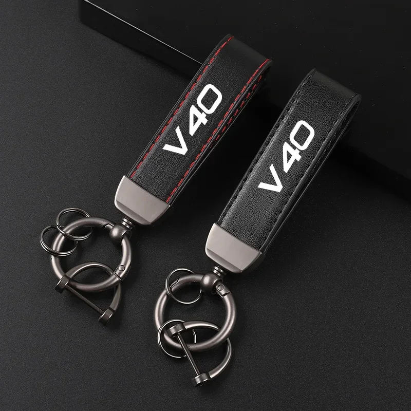 Deluxe Leather Keychain with Car Badge Keychain Pendant For Volvo v40