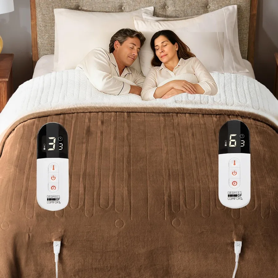 

Sherpa Soft Dual Control Electric Blanket King Size Heating Blankets Washable 1-10 Hour Automatic Shut Off Double Zone 6 Heat S