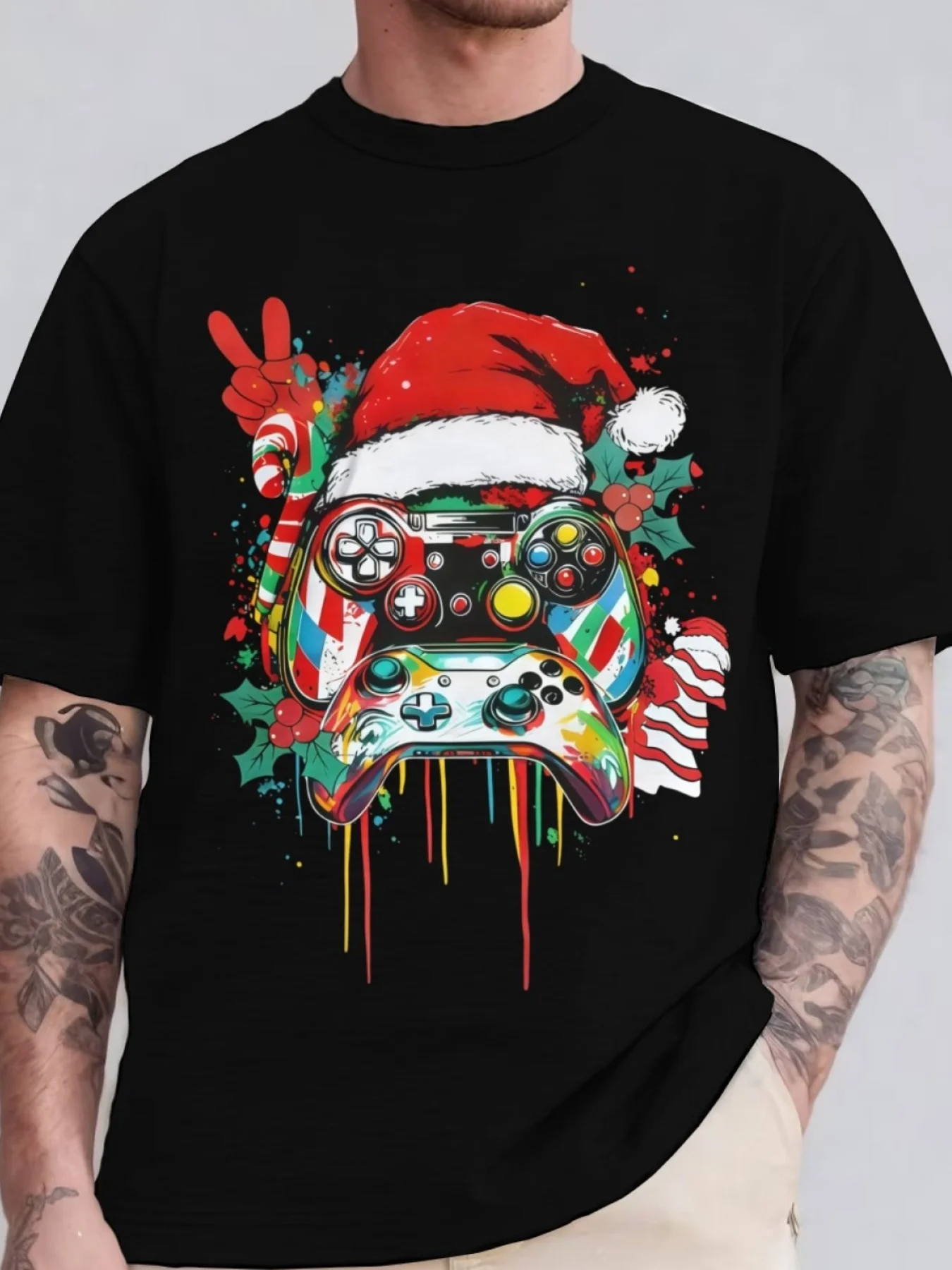 

3D digital printing Christmas game console Print Pattern Men's Short Sleeved T-shirt