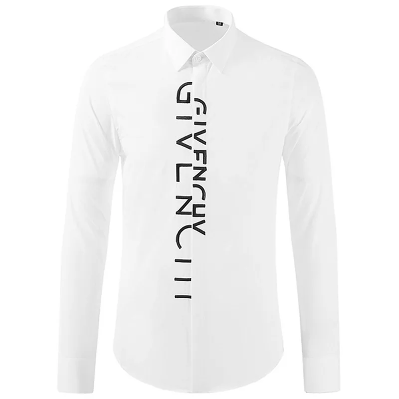 Spring and Autumn Misplaced Letter Embroidery Slim Fit Long sleeved Shirt Men\'s Fashion Business Casual Shirt