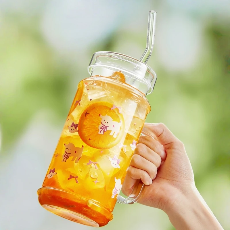 

Стеклянный стакан соломенной чашки большой емкости 1080 мл с крышкой - чашка для кофе со льдом, многоразовая чашка для питья кофе, чая, льда Америки