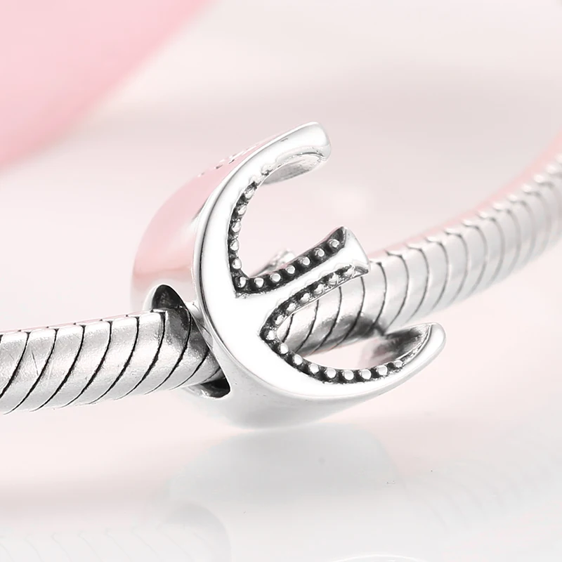 

925 Sterling Silver Letter E Plain Silver Pendant Charm Bead Fit Original Bracelet DIY Accessories