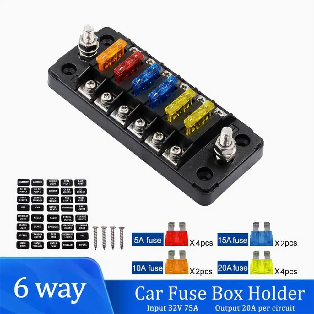 

12V 24V Fuse Holder With Ground Cover Sticker 6/12 Ways Modified Terminal Block Car Blade Holder Fuse Box For Auto Boat Marine