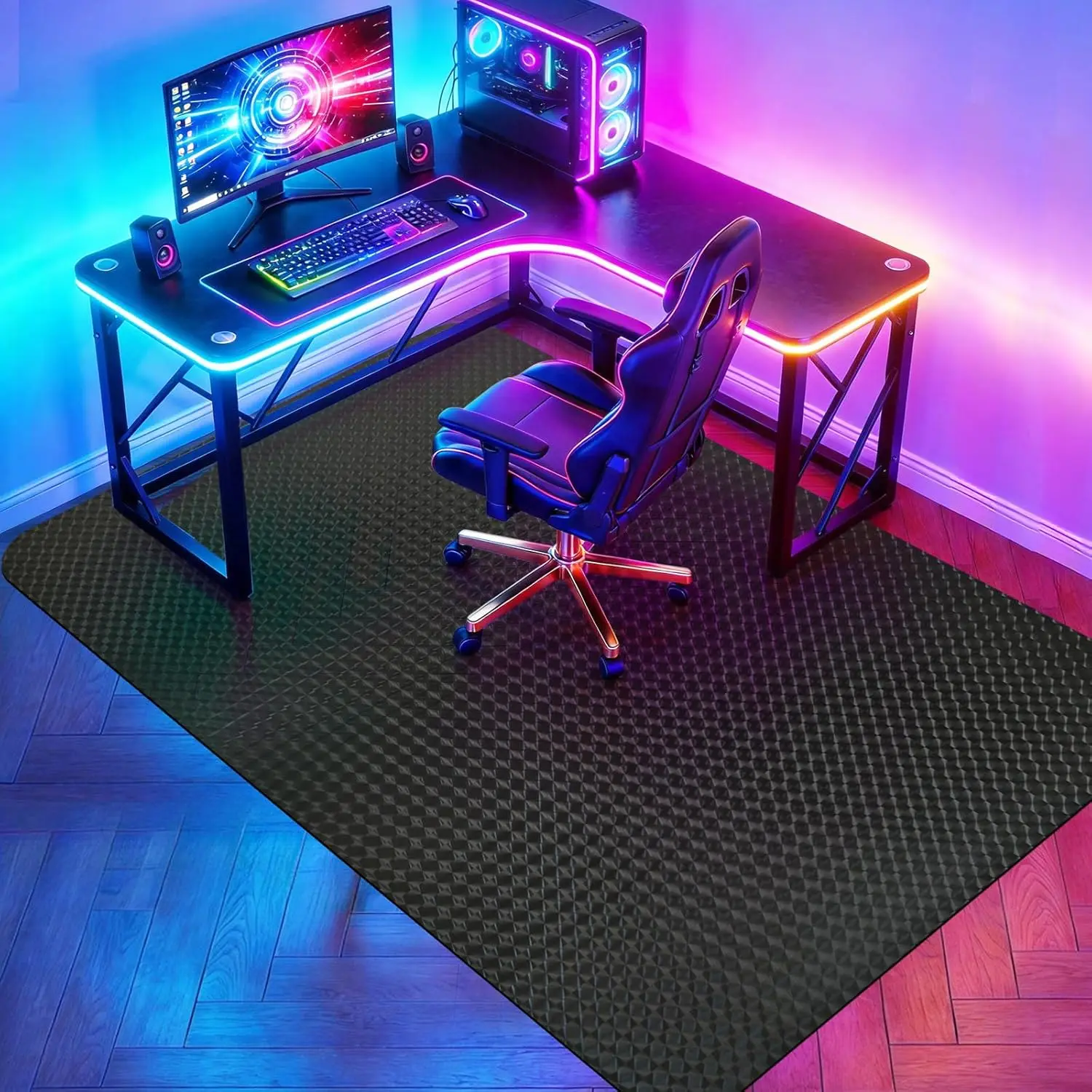 Large Office Chair Mat for Hardwood Floors, 84x57 PVC Computer Mat, Easy Glide Floor Protector - Black