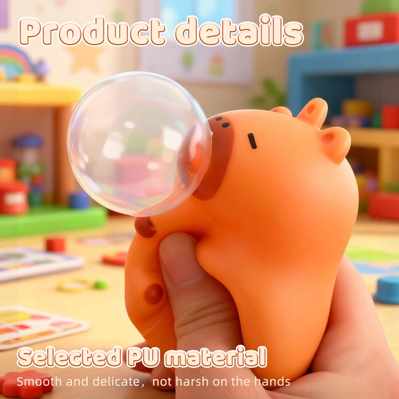 Cute Capybara Pinch Toy Funny Squeeze Blowing Bubble Sensory Fidget Toys For Kids Aldults Decompression Toy Pendant Decoration