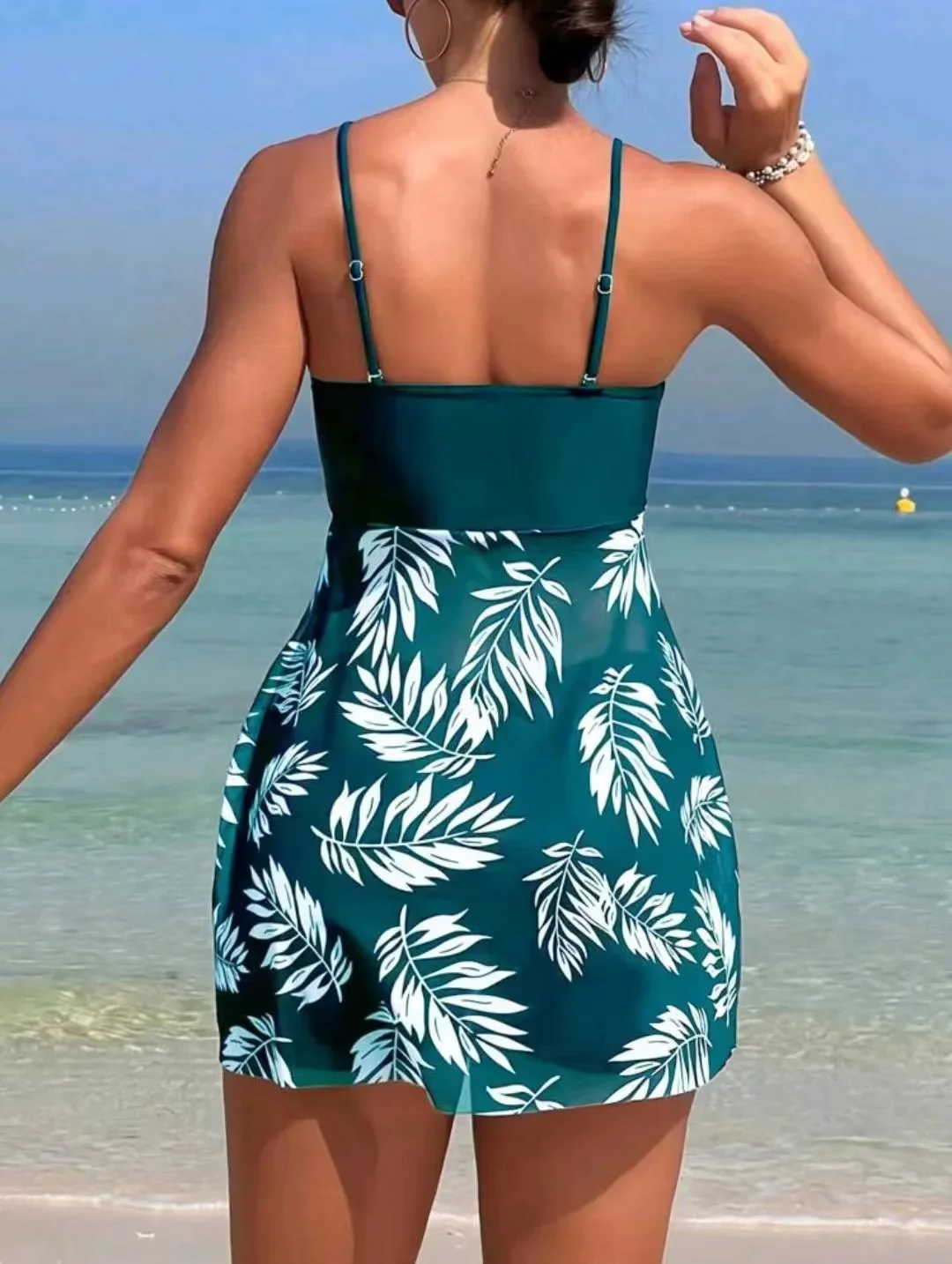 2024 kurzes Kleid Tankini mit Shorts Badeanzug Frauen Bade bekleidung weiblich gepolstert gedruckt Badeanzug Schwimmen Beach wear Sommer