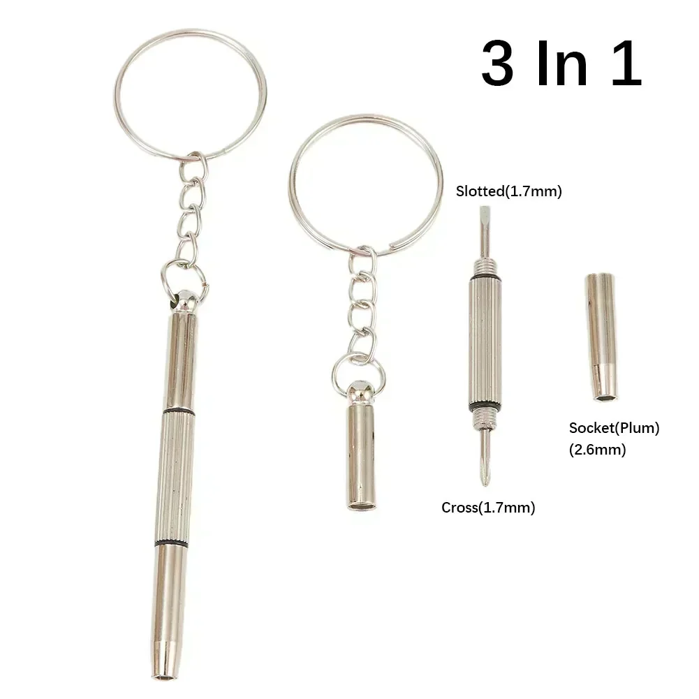 2Pcs Multifunctional Mini Screwdriver 3in1 Slotted Cross Hex ScrewDrivers Glasses Phone Watch Screw Repaired Keyring Tool