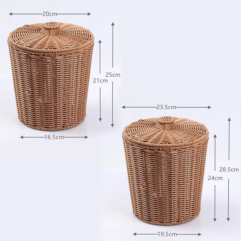 Faux Rattan Storage Basket Woven Laundry Basket Toy Storage Boxes Waste Creative Basket with Lid for Livingroom Bedroom Bathroom