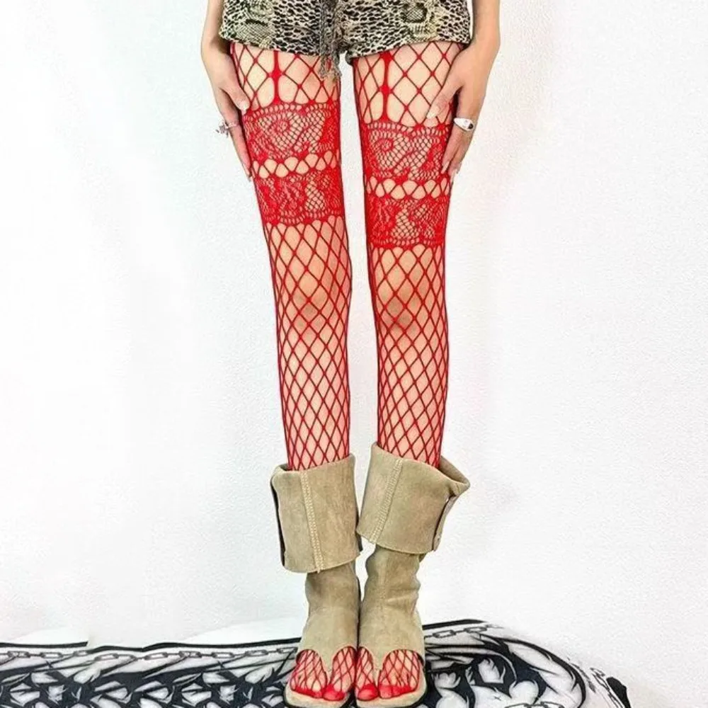 

Y2K Thin Mesh Fishnet Stockings Nylon Material Large Mesh Mesh Tights Hollow Design Jacquard Lace Hollow Out Tights Gothic Style