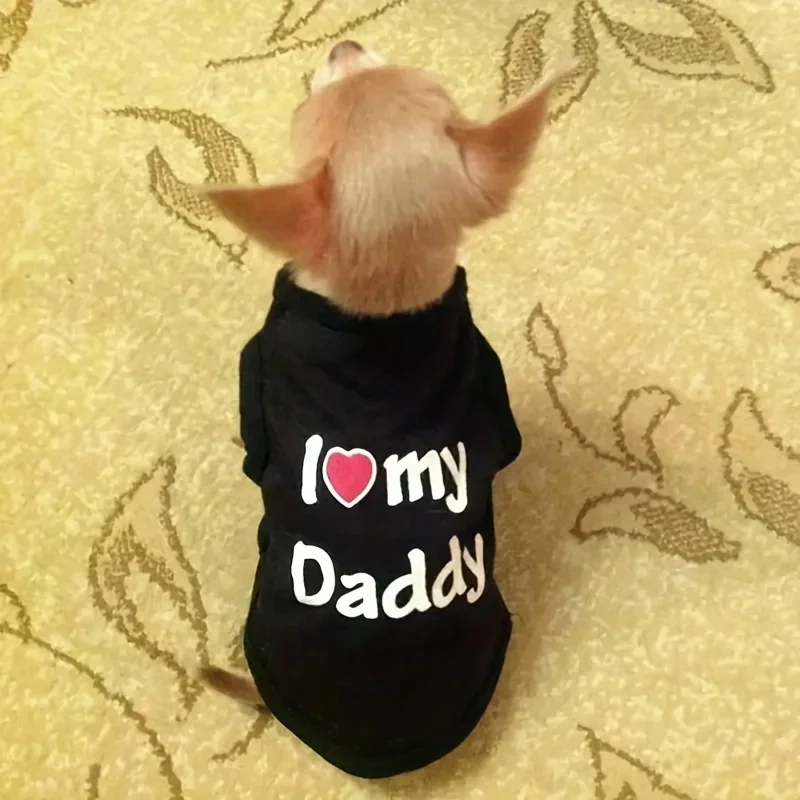 Pet Couple Clothes I Love My Daddy / Mom Puppy Tank Top Summer Sleeveless T-Shirt for Small Dogs Cute Pet Outfit view 3