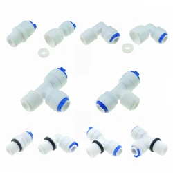 RO Water Quick Pipe Fitting 1/4 3/8 OD Hose 1/8 1/4 1/2 3/8 Male Female Thread Plastic Connector Reverse Osmosis Water Purifies