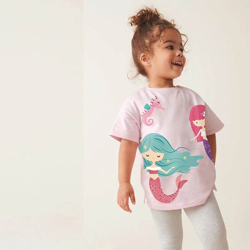 Little maven 2025 New Tracksuit Summer Cotton Baby Girls Children\'s Clothing Sets Cartoon Mermaid Tops+Pants Kids Clothes
