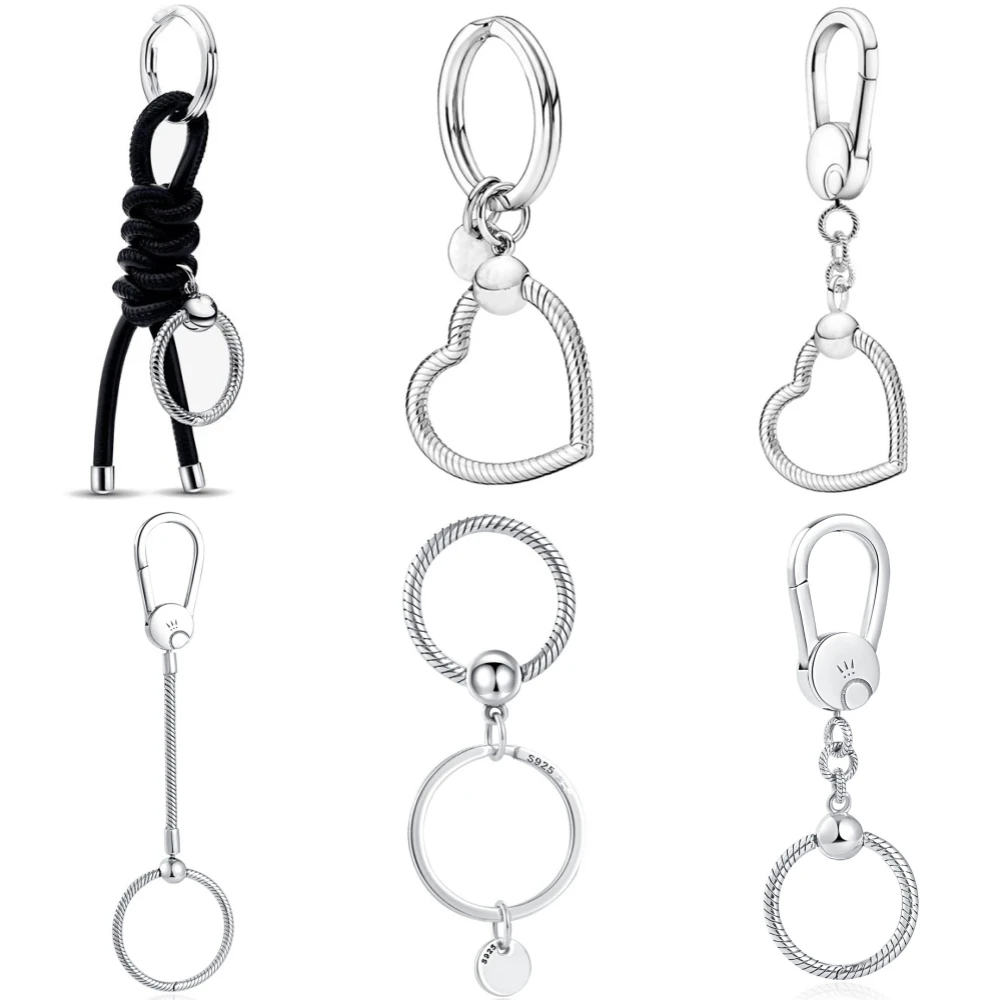 925 Silver Plated Key Ring Double Circle Fit Pandora DIY Charm Ring Metal Keychain Pendant Key Chain Accessories Fashion Gift