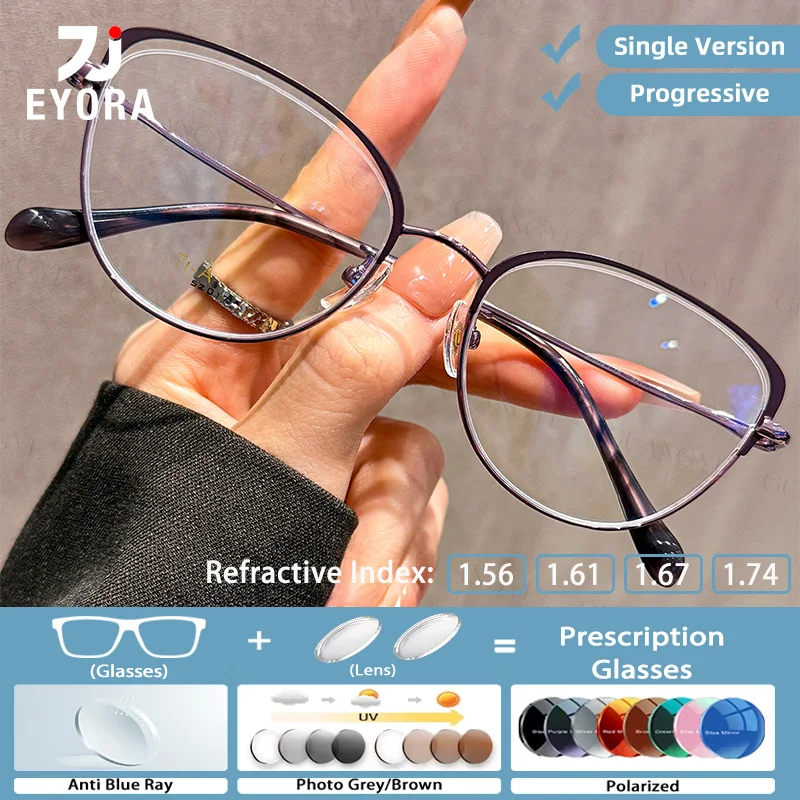 

Очки для чтения EYORA Cat Eye Half-Frame Hollow для женщин, для коррекции близорукости и дальнозоркости, с защитой от синего света, прогрессивные, фотохромные