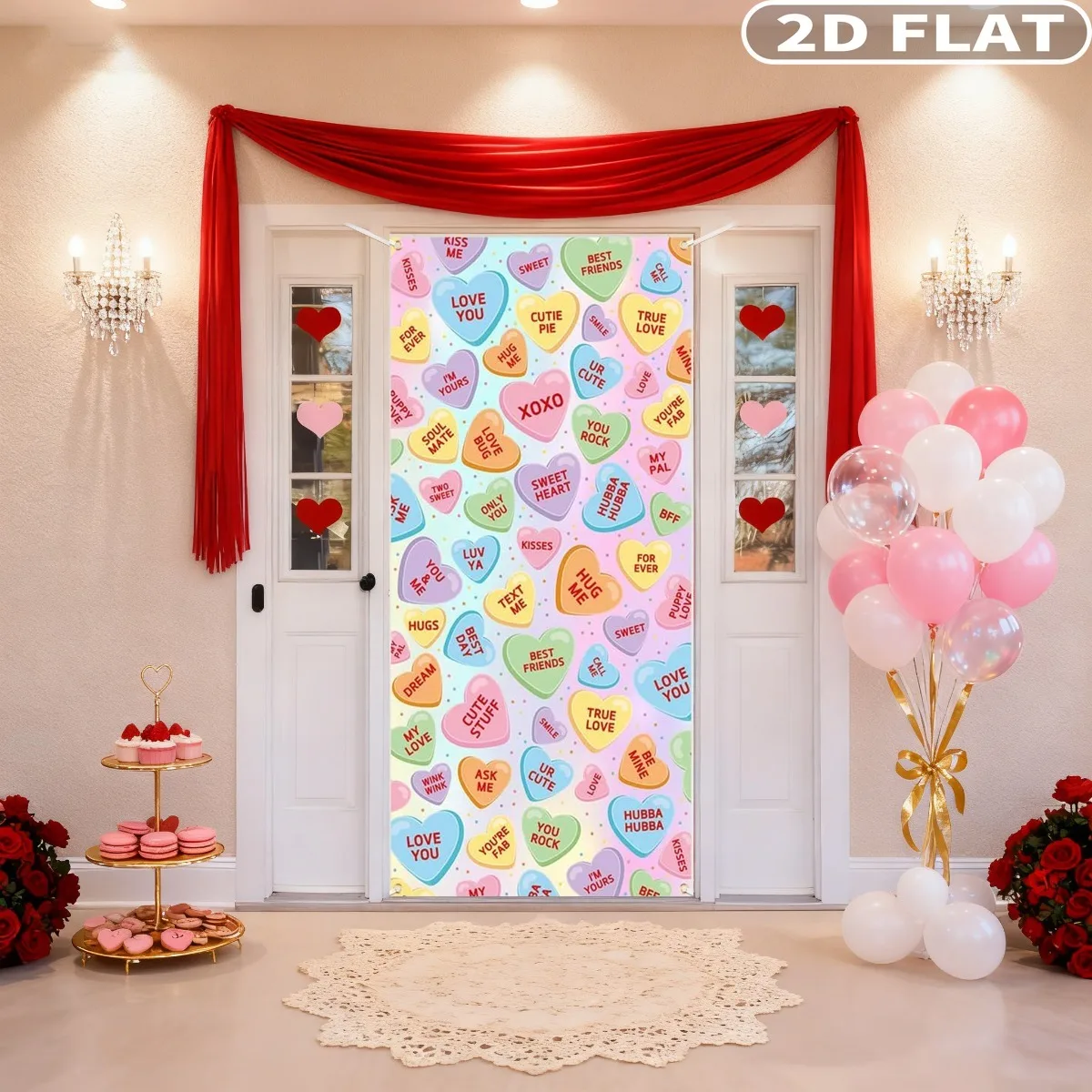 

1pc Happy Valentine's Party Banner Door Cover - 73x35 Inch Colorful Romantic Love Banner for Front Door, Durable Polyester