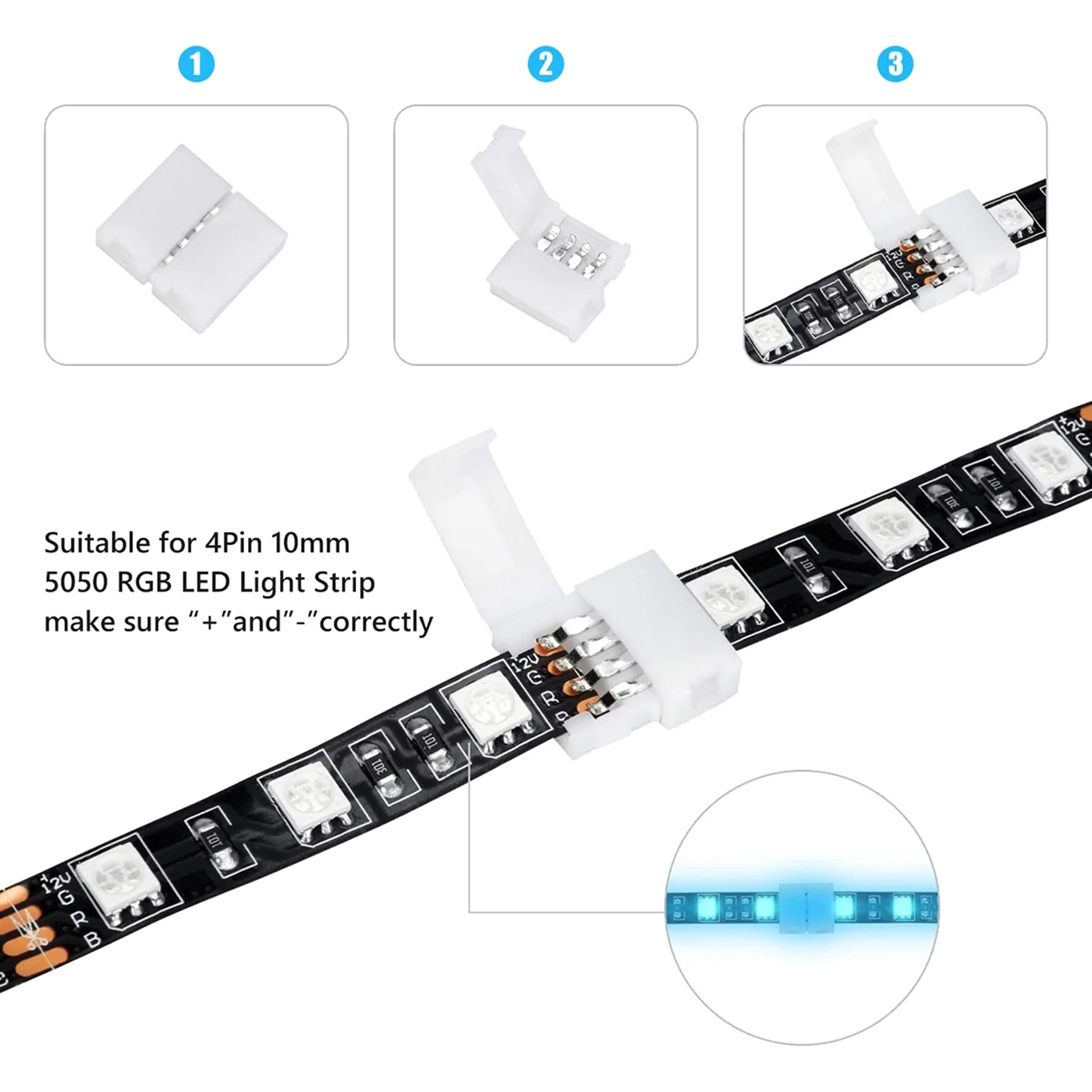 B62B-100Packs 4-Pin RGB LED Light Strip Connectors 10Mm LED Strip Gapless Solderless Adapter Terminal Extension