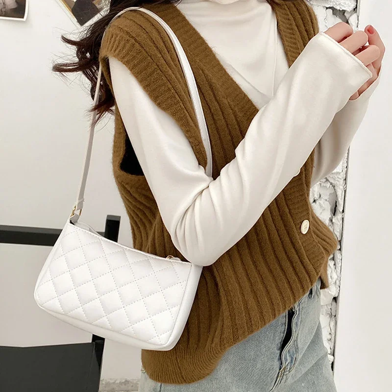 2024 New Fashion Female Shoulder Bag Rhombus Embroidered Solid Color Women\'s Shoulder Crossbody Casual Trendy Phone Bag