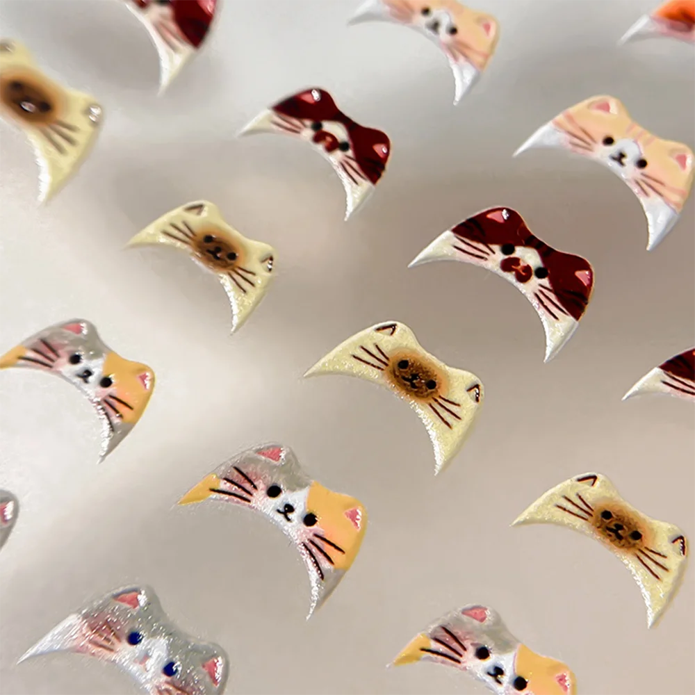 1-2 Stück 5D Kawaii Katzen-French-Nagelaufkleber Y2K Süße kleine Katzen-Nagelsticker 8*10cm Niedliche Katzen-French-Nail-Art-Slider-Dekoration 8R$ – Detail 3