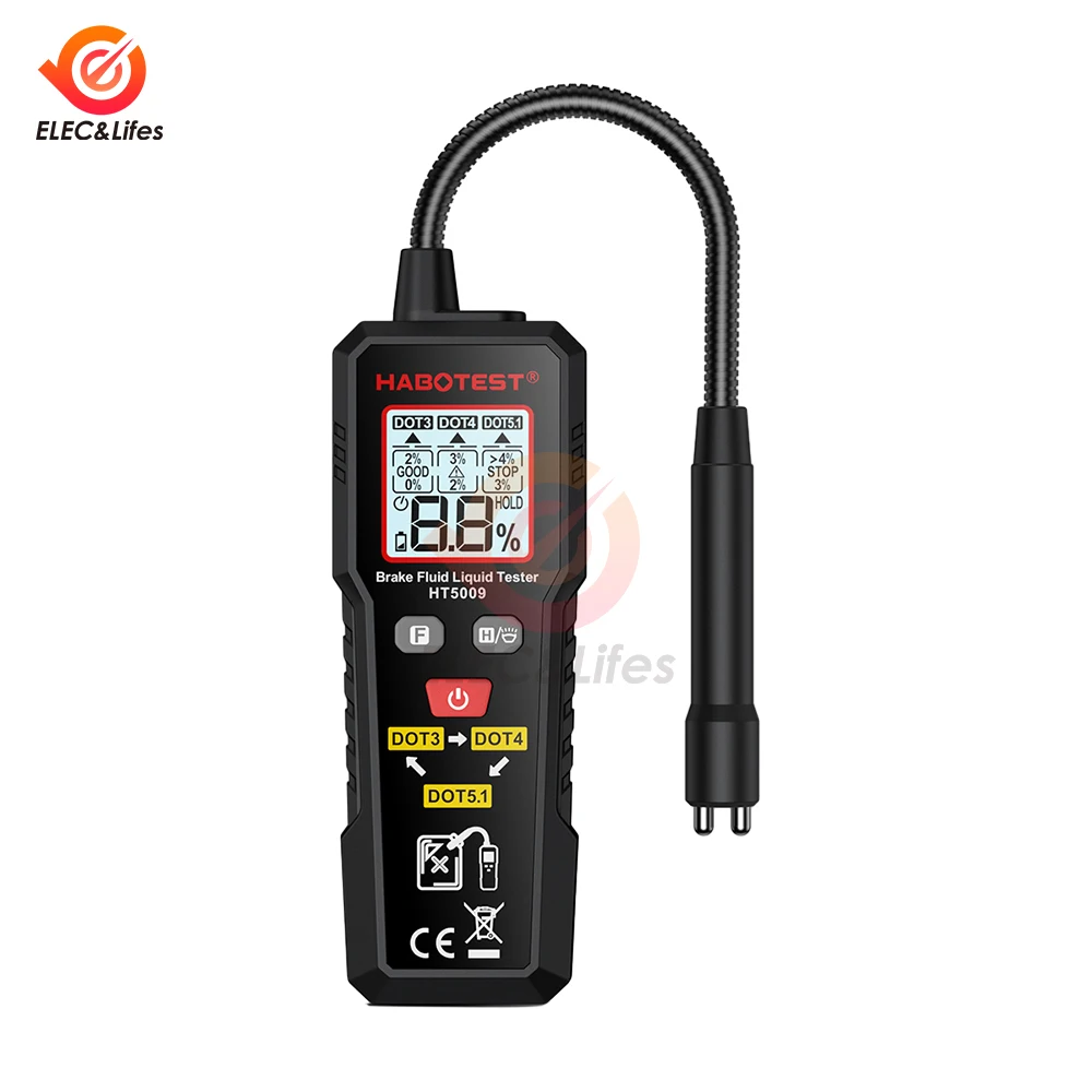 Analizador de humedad de aceite hidráulico HT5009 con retroiluminación Detector de humedad de aceite de frenos de coche de alta precisión para DOT3 DOT4 DOT5.1