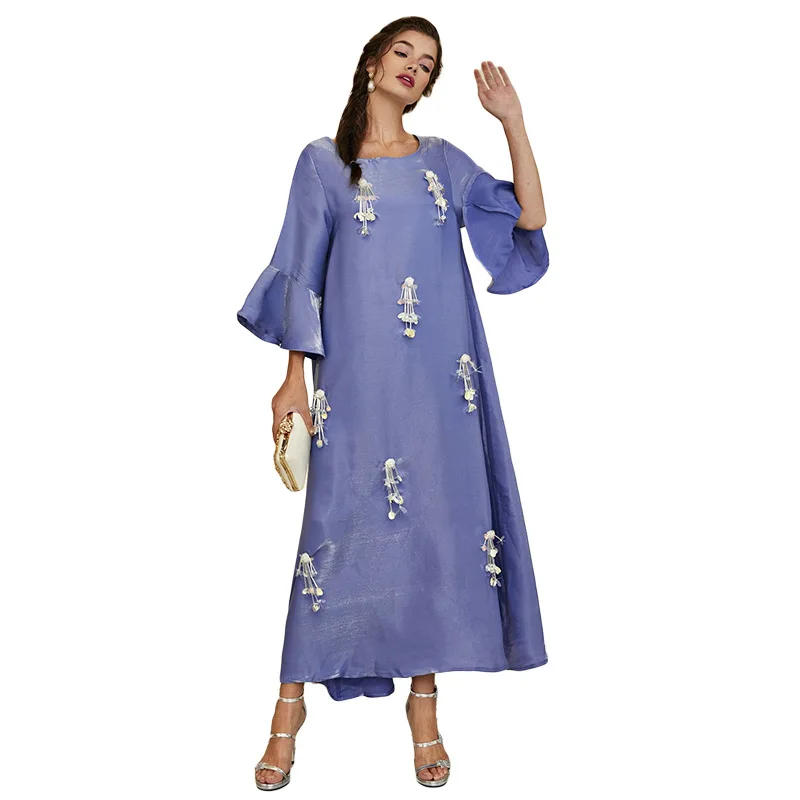 Muslim Dresses Women Turkish Vestidos Party Jalabiya Sequins Tassel Ramadan Morocco Kaftan Dubai Eid Long Robe Islam Abayas