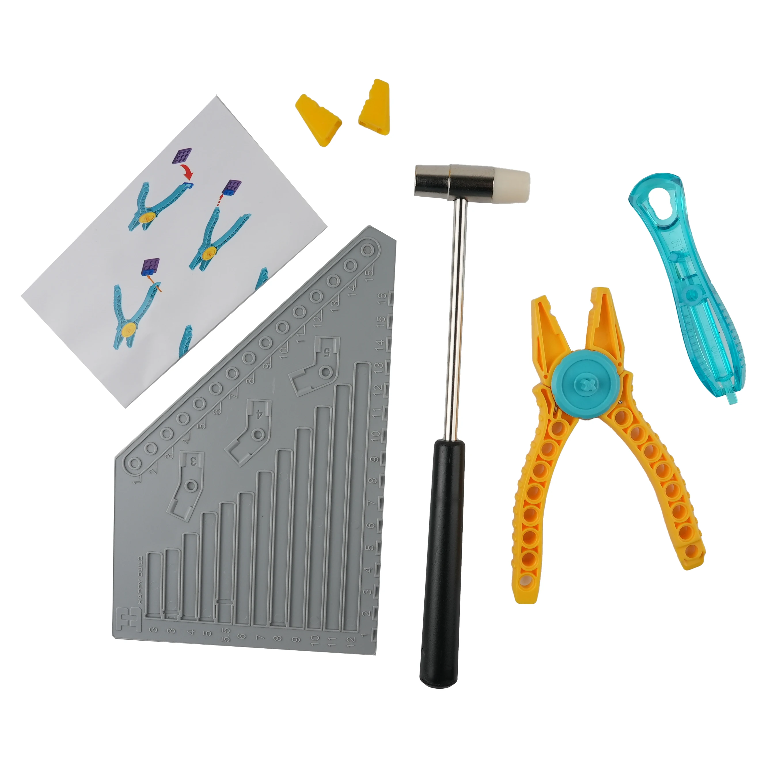 

Stemedu 4-in-1 Building Blocks Tools Set (Yellow Pliers+Blue Brick Separator+Hammer+Ruler), Practical DIY Assembly Accessories