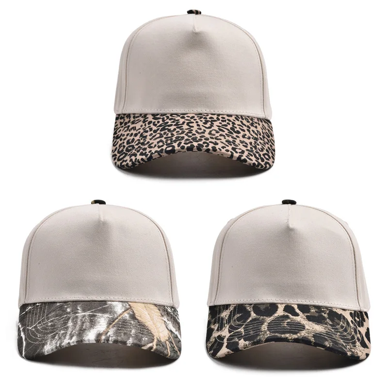 Leopard Print Color-Block Trucker Cap Unisex Adjustable Baseball Cap Comfortable Cotton Snapback Hat for Outdoor Activities
