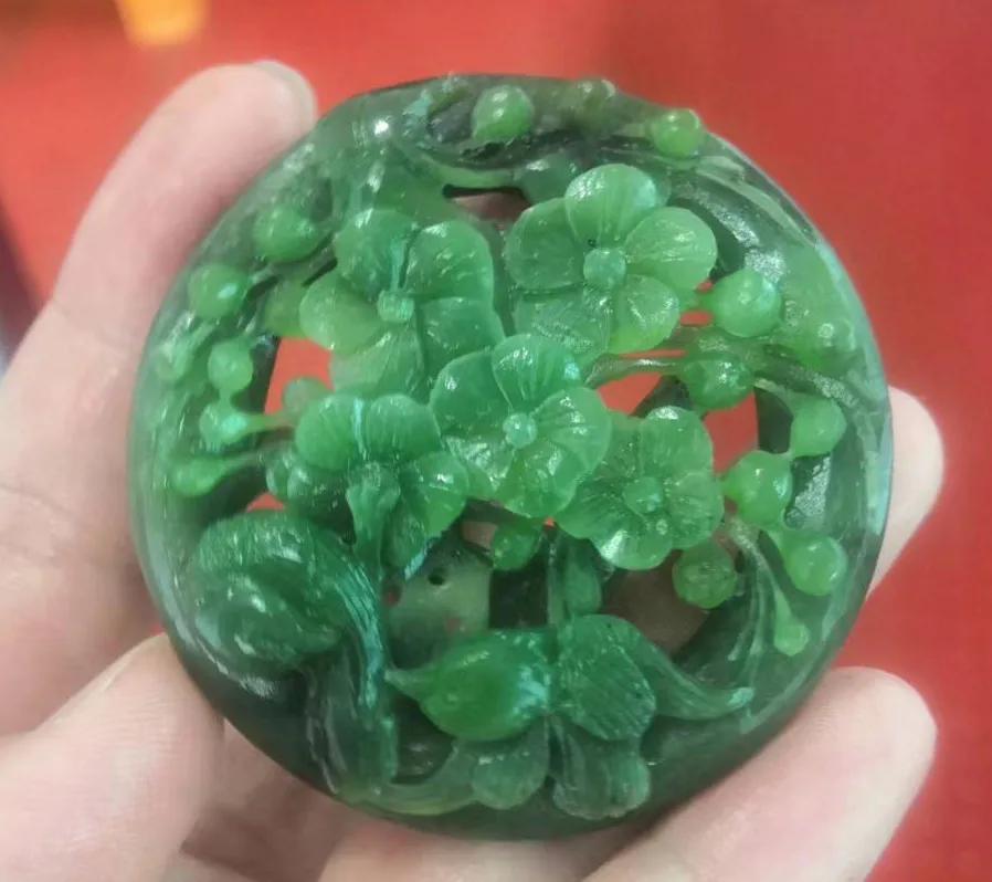 

AAAA pure Natural hetian jade A HandCarved green jade flower bird jadeite pendant necklace jade luck pendant Fine jewelry