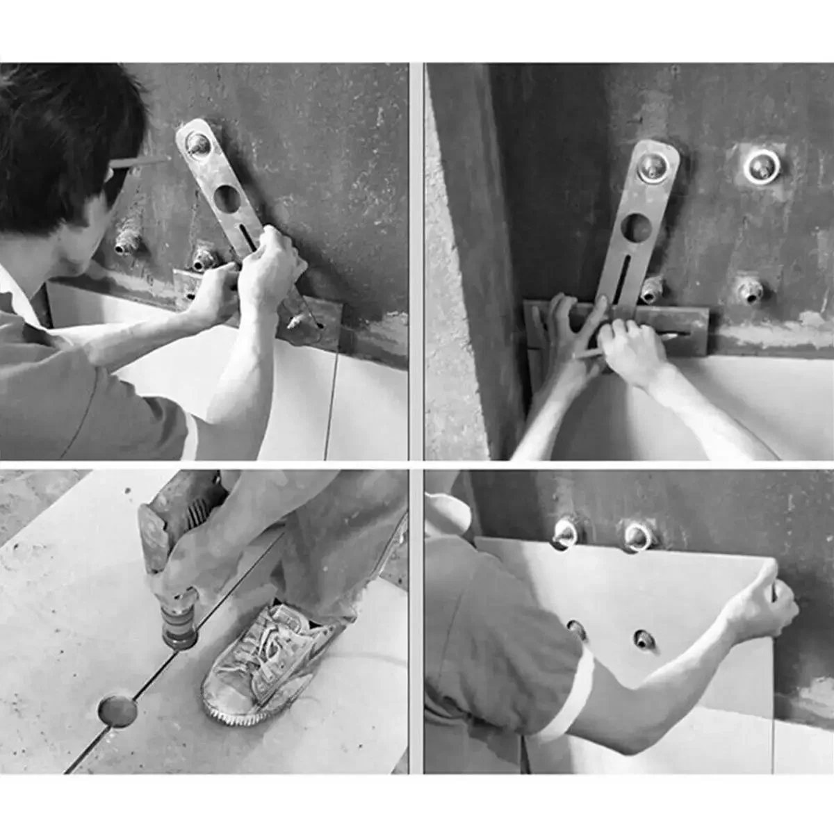 Multi-Functional Stainless Steel Ceramic Tile Hole Locator Ruler Adjustable Punching Hand Tool for House Decorated Work