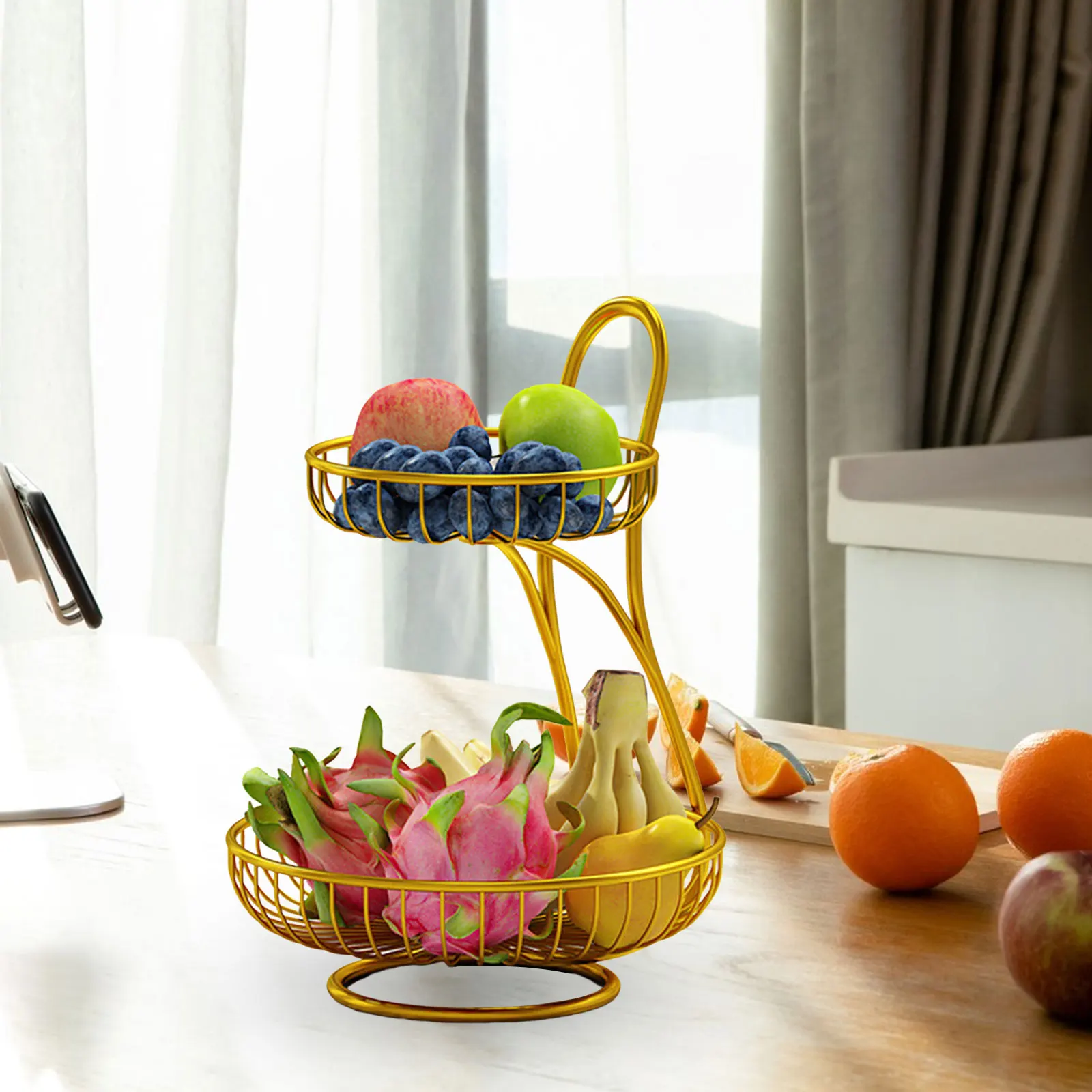 Stylish Fruit Storage Basket Party Decorative Bowl 2 Tier Fruit Serving Bowl for Tea Bar Kitchen Countertop Household Decor