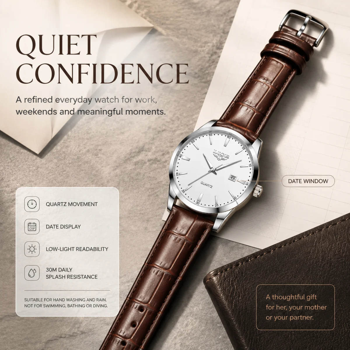 LIGE 2026 TOP Women Quartz Watch Simple Date Display 30MWaterproof Leather Strap Elegant Ladies Wristwatch Relogio Feminino+BOX